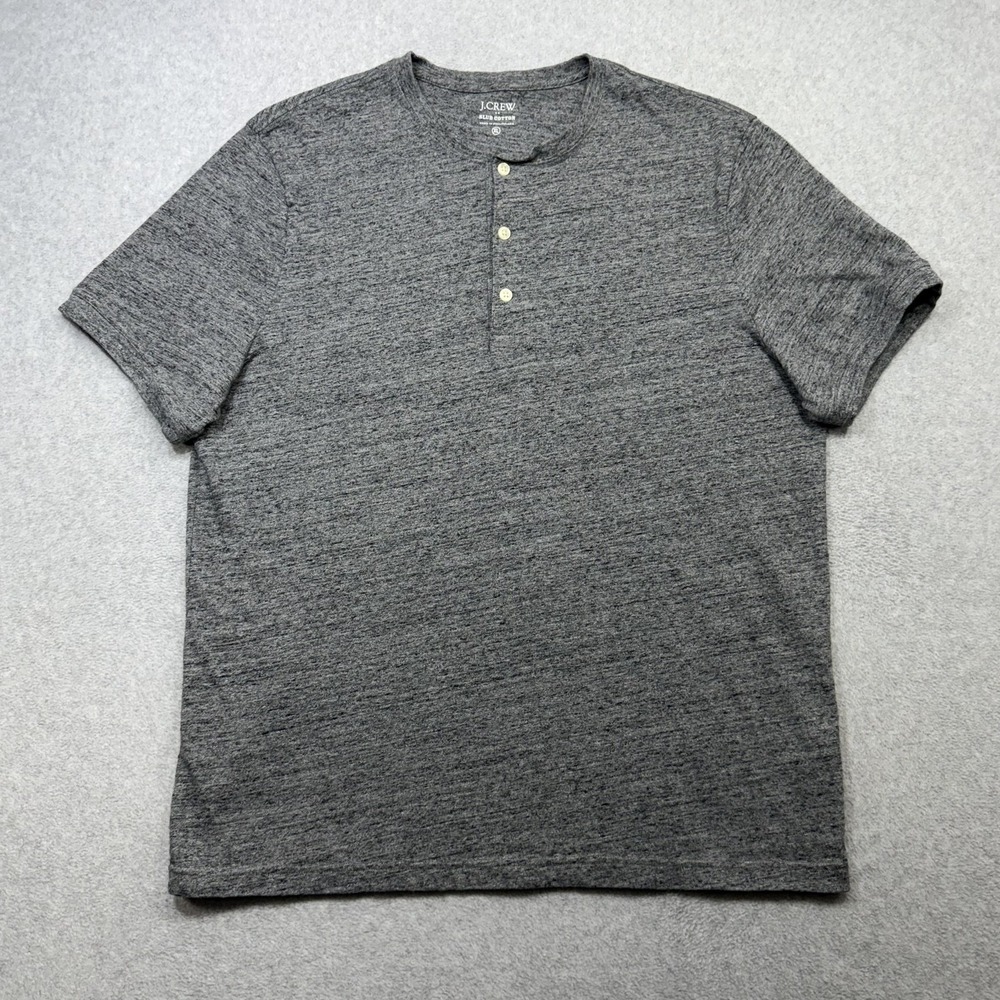 J Crew Henley Shirt Mens XL Heather Gray Slub Cotton Short Sleeve Tee Casual